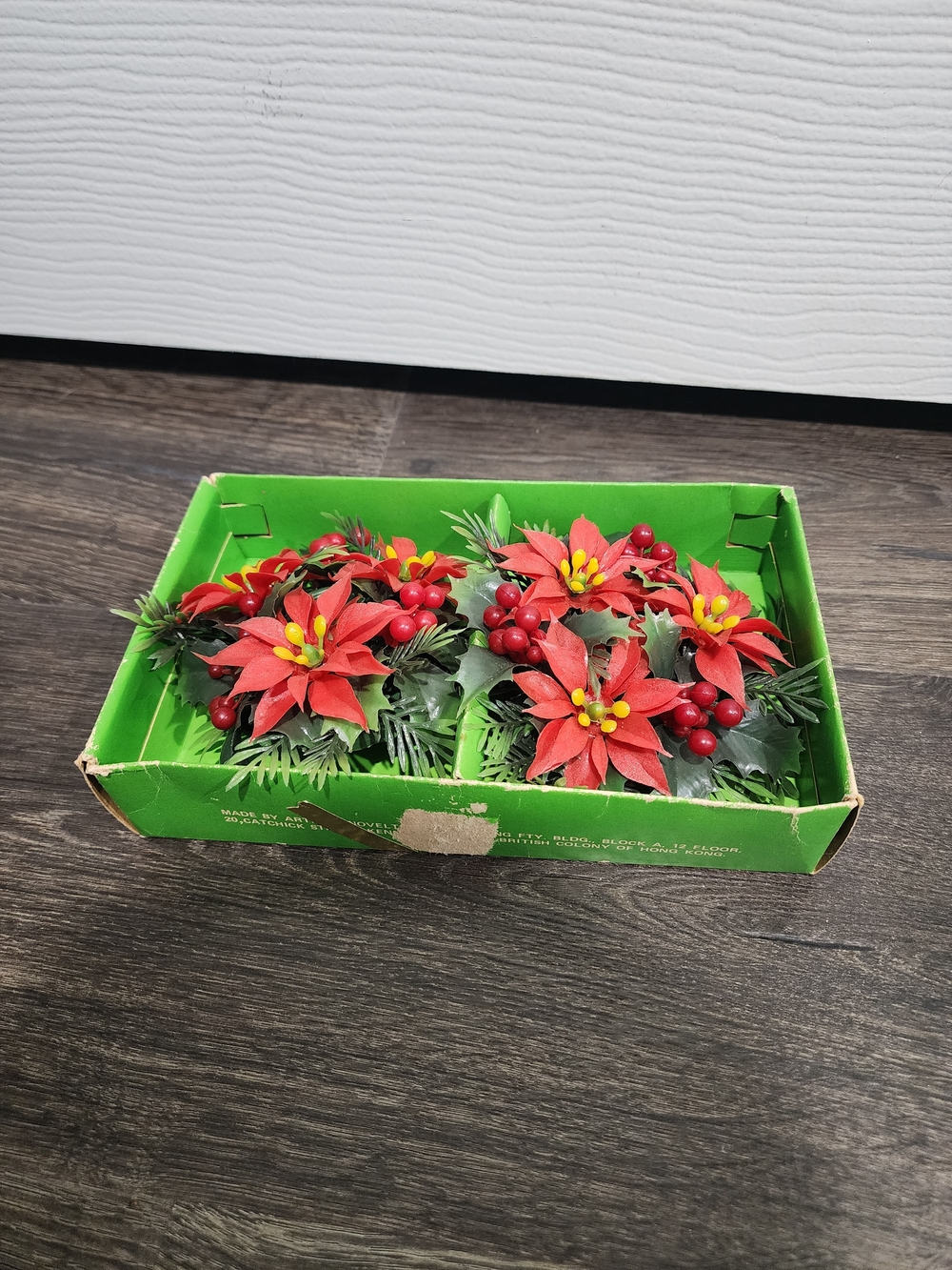 2- Vintage Plastic Red Poinsettia Christmas Candle Holders With Original Box